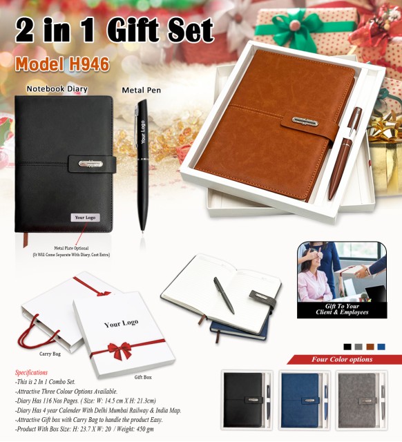 2 in 1 gift set model h946 notebook diary and metal pen
